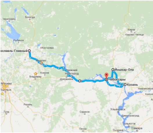 Карта движения в туре Казанский путь