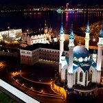 Ночной Кремль и Мечеть вид сверху в Казани